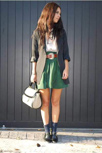 Green skirt; Black Blazer